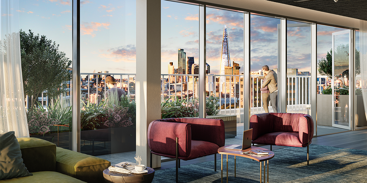 A rooftop terrace with balcony overlooking London