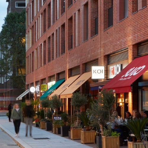 Sayer Street, one of the main retail locations of Elephant Park